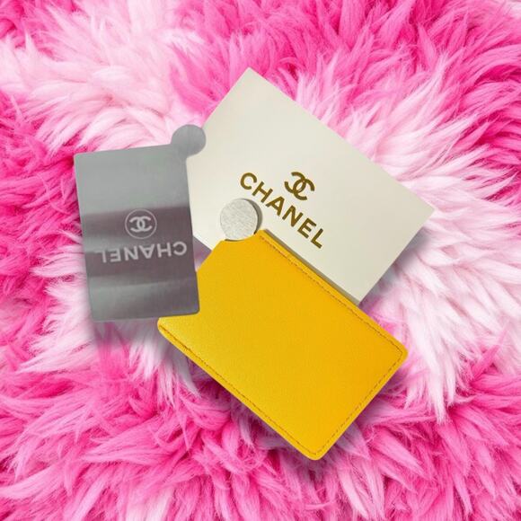 New With Box Yellow Elegant Embossed Chanel Card Holder/Mirror - Picture 3 of 3